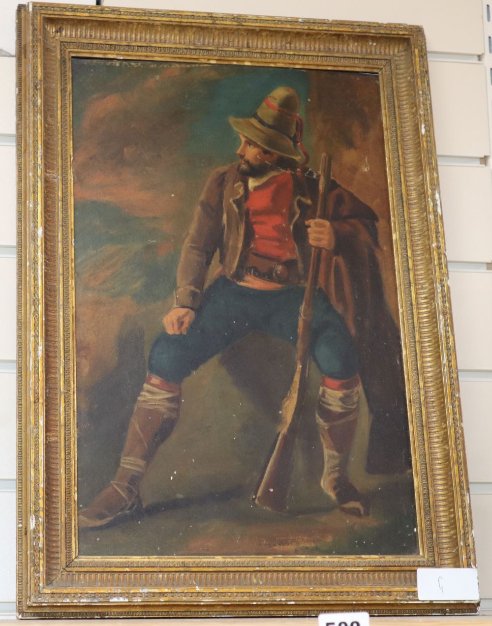 Early 20th century English School, oil on millboard, Study of an Austrian huntsman, 44 x 28cm